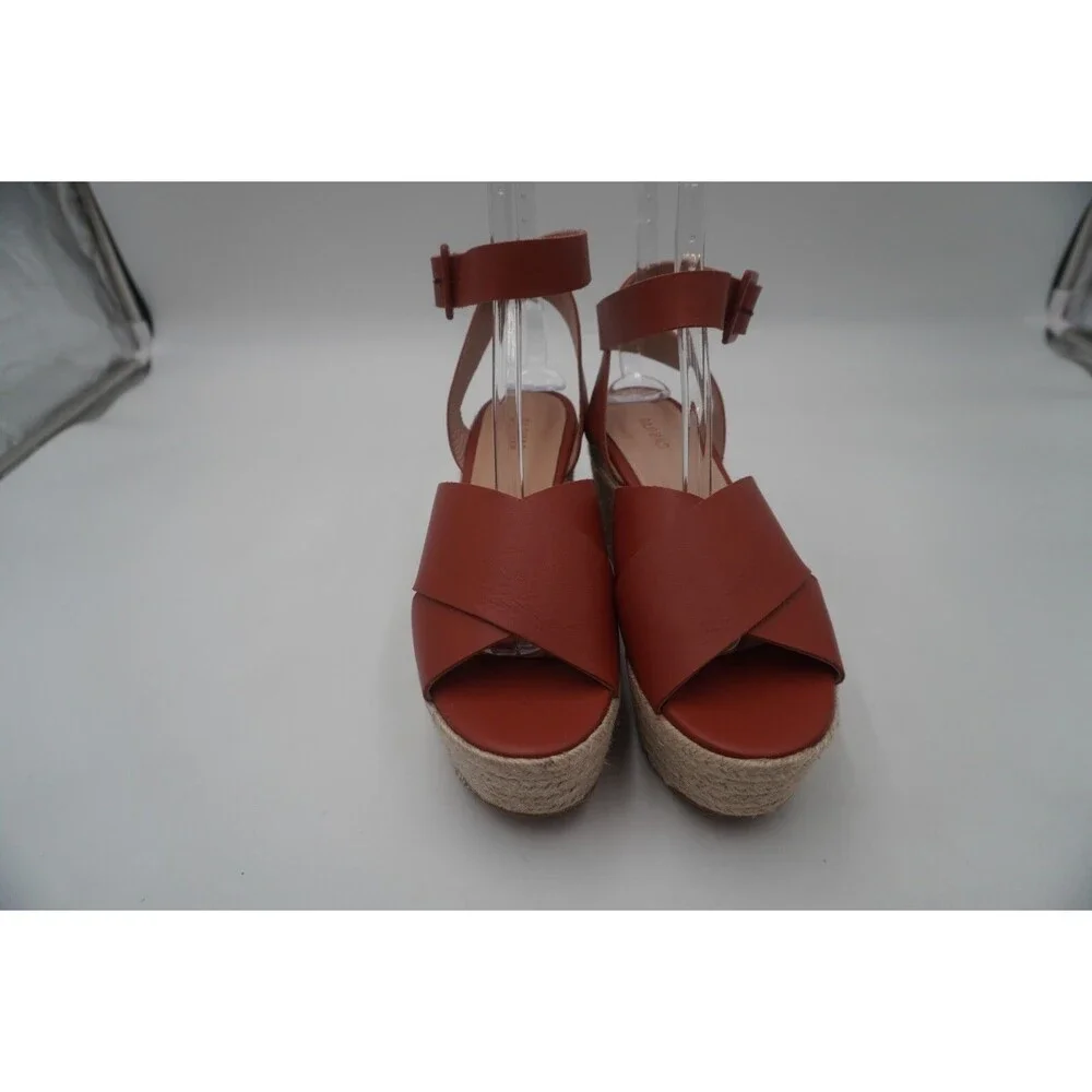 Alohas Lyla Nude Crisscross Ankle Strap Jute Sole Chunky Espadrille Wedge Sz 11